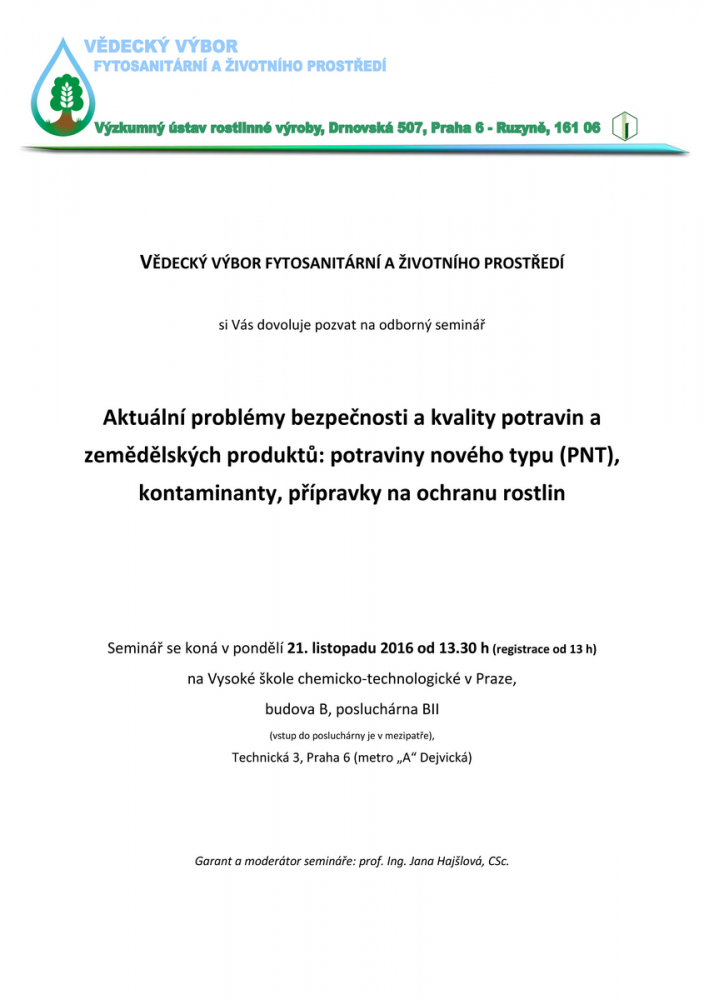 Odborný seminář Vědeckého výboru fytosanitárního a životního prostředí